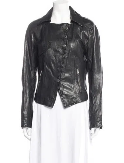 Pre-owned Andrew Marc Leather Biker Jacket In Black