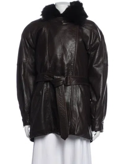 Pre-owned Andrew Marc Leather Biker Jacket In Brown