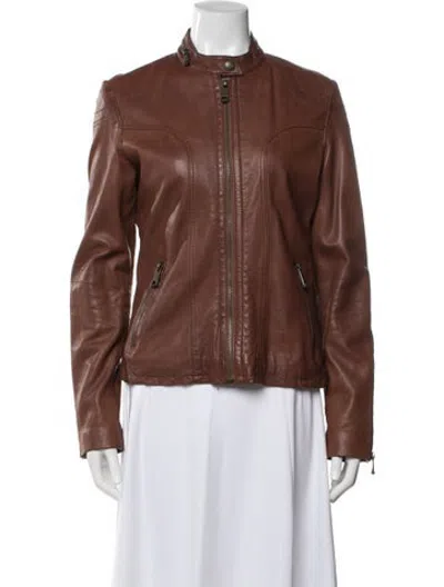 Pre-owned Andrew Marc Leather Biker Jacket In Brown