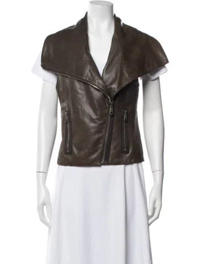Pre-owned Andrew Marc Leather Biker Jacket In Brown