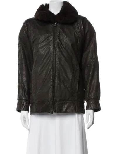 Pre-owned Andrew Marc Leather Biker Jacket In Green
