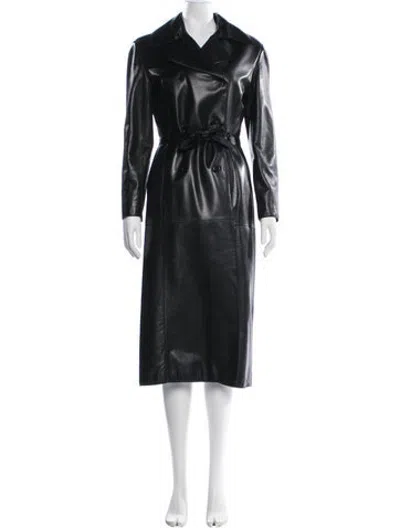 Pre-owned Andrew Marc Leather Trench Coat In Black