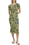 Andrew Marc Print T-shirt Dress In Bamboo Palm Chartreuse Combo