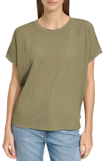 Andrew Marc Puckered Top In Dusty Olive