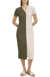 Andrew Marc Rib Colorblock Dress In Forest Green/ Sandshell