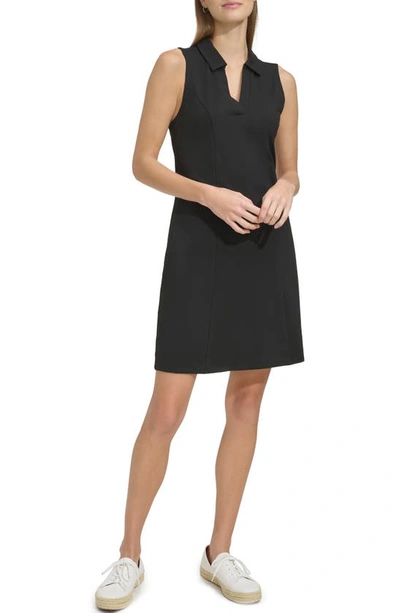 Andrew Marc Stretch Cotton Polo Dress In Black