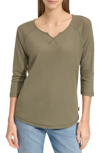 Andrew Marc Waffle Knit Top In Dusty Olive