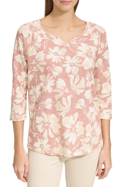 Andrew Marc Waffle Knit Top In Rose Multi Floral