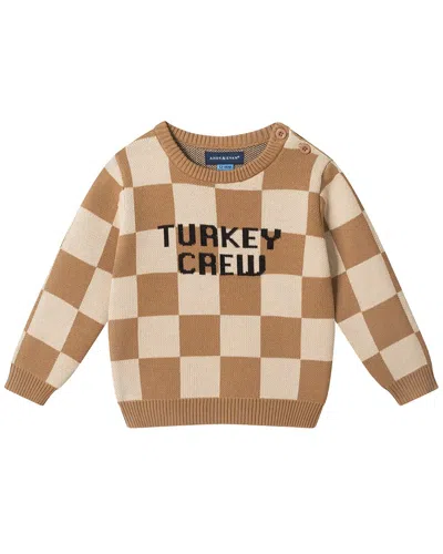 Andy & Evan Checked Turkey Crewneck Sweater Set In Brown