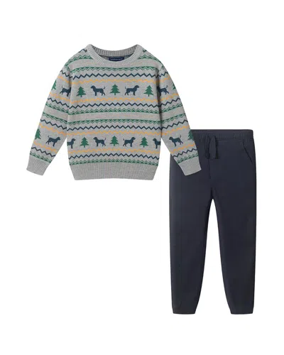 Andy & Evan Fairisle Dog Sweater Set In White