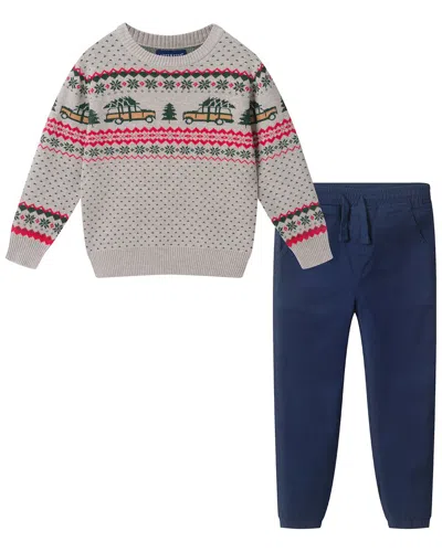 Andy & Evan Fairisle Holiday Themed Sweater Set In Grey