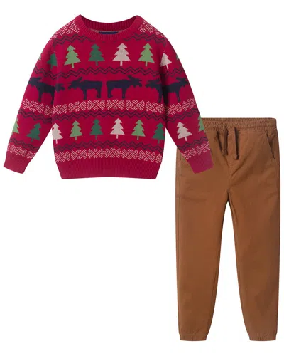 Andy & Evan Fairisle Moose Sweater Set In Red