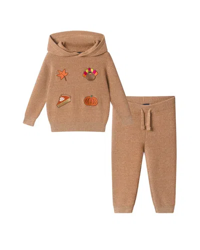 Andy & Evan Hooded Thanksgiving Sweater Set In Beige