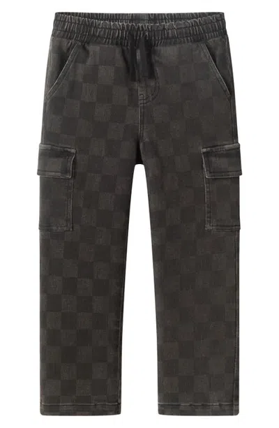 Andy & Evan Kids' Checker Elastic Waist Cargo Jeans In Black