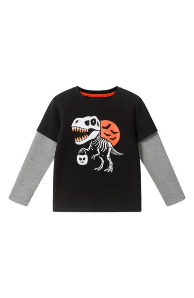 Andy & Evan Kids' Dinosaur Halloween Graphic Twofer T-shirt In Black