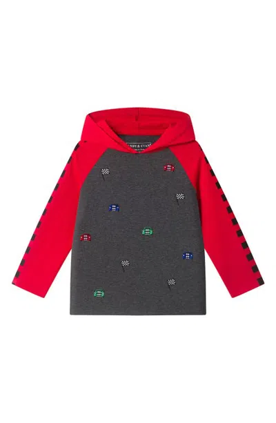 Andy & Evan Kids' Embroidered Patch Detail Stretch Cotton Hoodie In Red