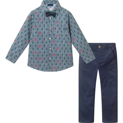 Andy & Evan Kids' Holiday Chambray Button-down Shirt, Pants & Bow Tie Set In Blue