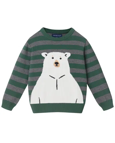 Andy & Evan Striped Bear Sweater In Green