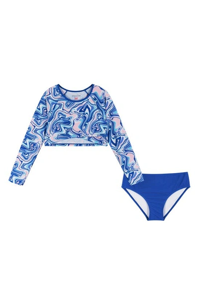 Andy & Evan Kids' Blue Marble Long Sleeve Two-piece Rashguard Swimsuit