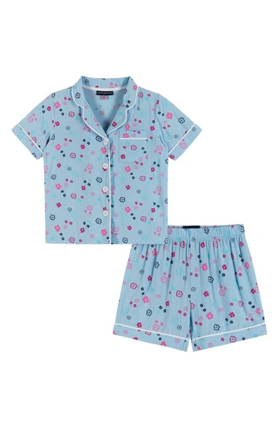 Andy & Evan Kids' Floral Print Two-piece Short Pyjamas In Aqua Floral