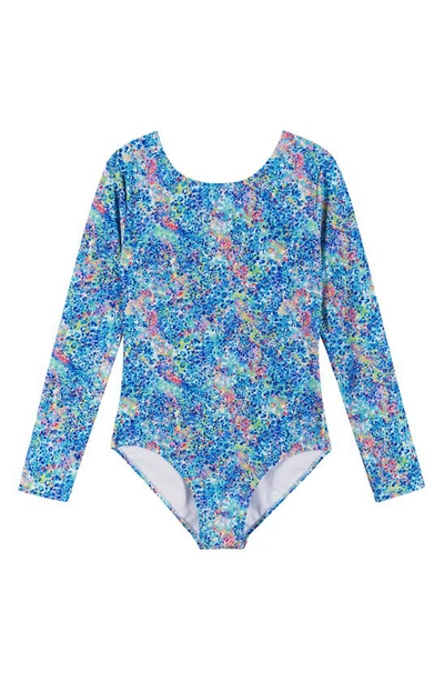 Andy & Evan Kids' Long Sleeve Cutout One-piece Swimsuit In Blue
