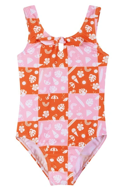 Andy & Evan Kids' Little Girl's & Girl's Check Front-tie One-piece Swimsuit In Pink Checker