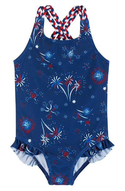 Andy & Evan Kids' Toddler/child Girls Patriotic One-piece Swimsuit W/ruffle Detail In Navy Firework