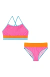 Andy & Evan Kids' Rib Colorblock Two-piece Swimsuit In Pink