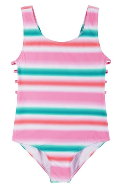Andy & Evan Kids' Strappy Cutout One-piece Swimsuit In Pink/ Blue/ Stripe