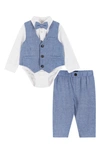 Andy & Evan Babies' Short Sleeve Button-up Shirt, Vest, Pants & Bow Tie Set In Blue