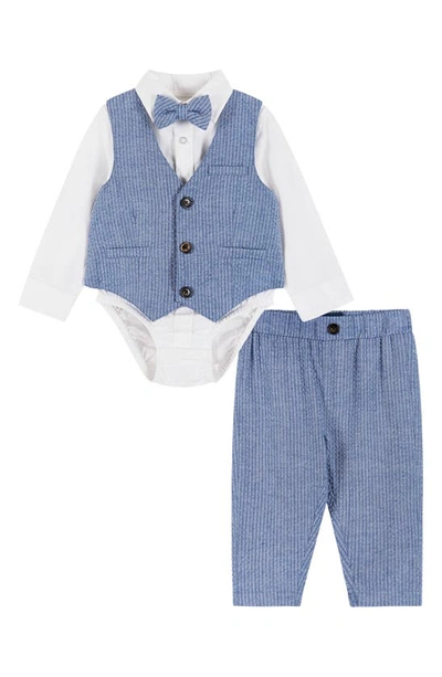 Andy & Evan Short Sleeve Button-up Shirt, Vest, Pants & Bow Tie Set In Blue