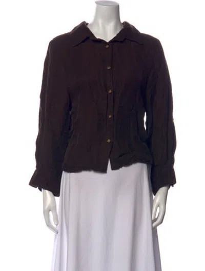 Pre-owned Anemos Three-quarter Sleeve Button-up Top In Black