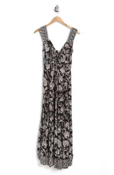 Angie Floral Print Wide Strap Maxi Dress In Black