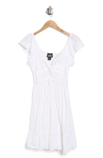 Angie Swiss Dot Lace Trim Twist Front Dress In White