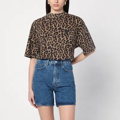 Anine Bing Avi Leopard Print Cotton T-shirt In Multi