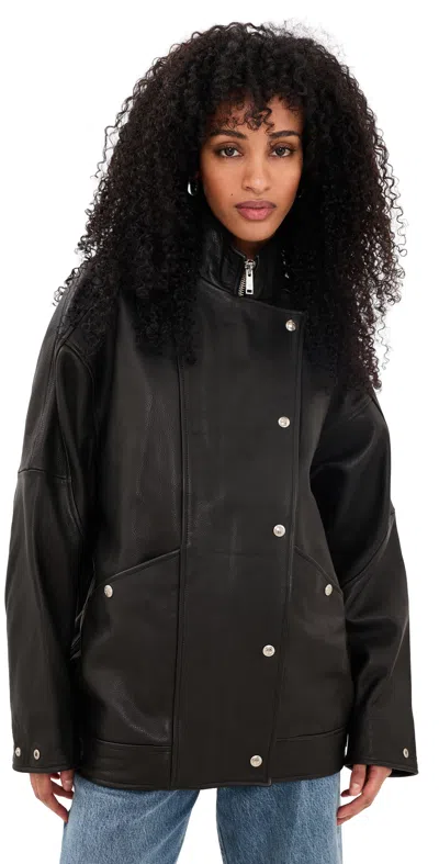 Anine Bing Sandy Lambskin Leather Jacket Black Leather