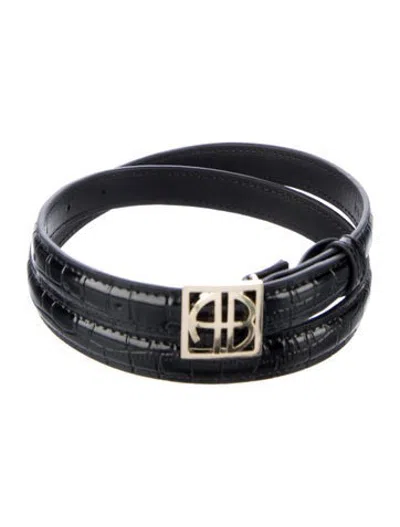 Pre-owned Anine Bing Skinny Embossed Leather Belt In Black