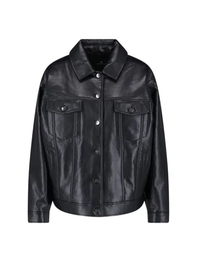 Anine Bing Women's Leather Shirt Jacket In Black