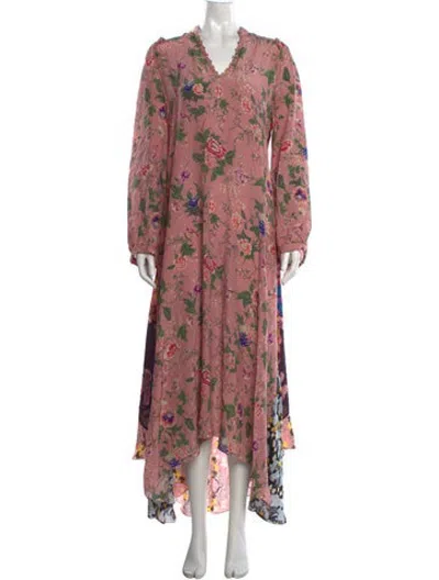 Pre-owned Anjuna Floral Print Long Dress In Pink