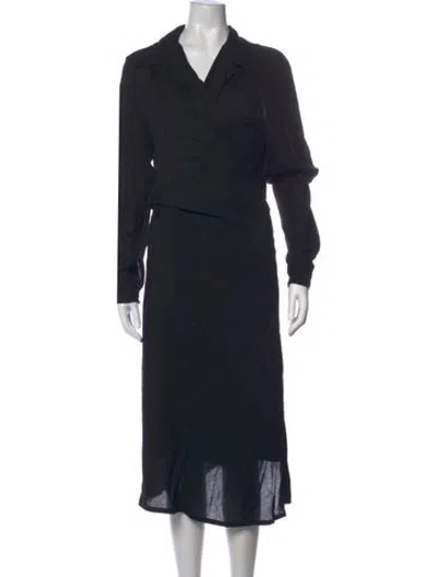 Pre-owned Ann Demeulemeester V-neck Midi Length Dress In Black