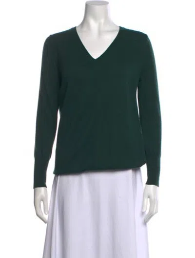 Pre-owned Ann Mashburn Cashmere V-neck Sweater In Green