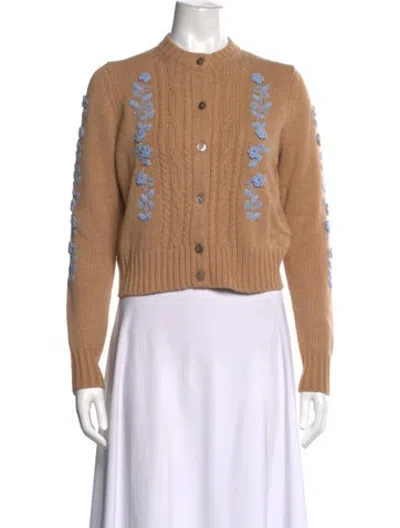 Pre-owned Ann Mashburn Floral Print Crew Neck Sweater In Brown/neutrals