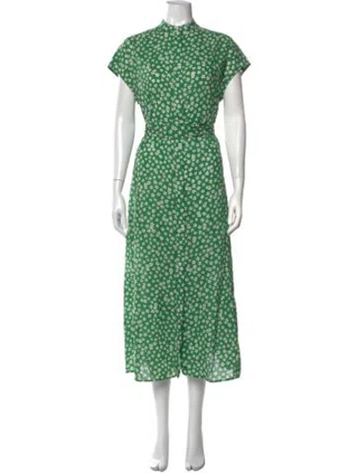 Pre-owned Ann Mashburn Floral Print Midi Length Dress In Green