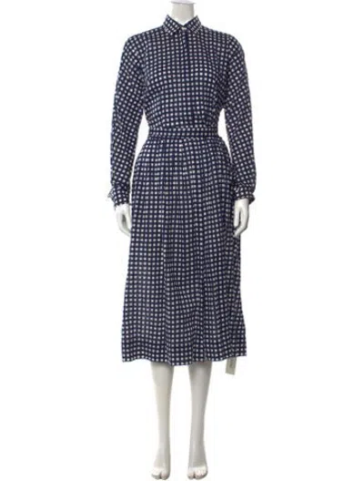 Pre-owned Ann Mashburn Plaid Print Midi Length Dress In Blue