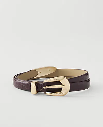 Ann Taylor Croco Square Buckle Belt In Purest Plum