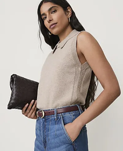 Ann Taylor Petite Collared Sweater Vest In Soft Mink Melange
