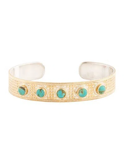 Pre-owned Anna Beck Turquoise Dot Cuff Bracelet, 6.75" In Multicolor
