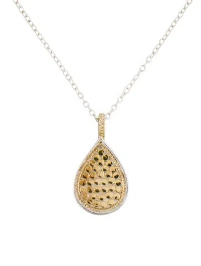 Pre-owned Anna Beck Two Tone Reversible Textured Tear Drop Necklace, 18.5" In Multicolor