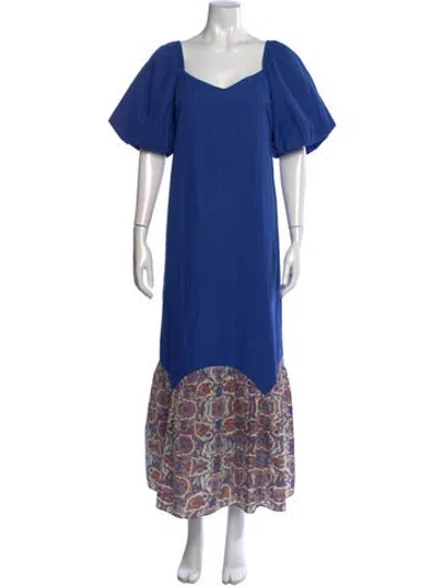 Pre-owned Anna Cate Paisley Print Long Dress In Blue