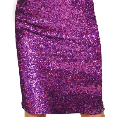 Anna-kaci Sparkly Sequins Cocktail Midi Skirt In Purple